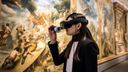 Girl with visor into the museum