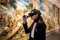Girl with visor into the museum